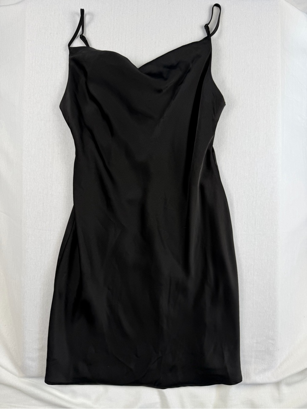 Urban Outfitters Black Satin Slip Dress Cowl Neck Bias Cut Minimalist Midi Small